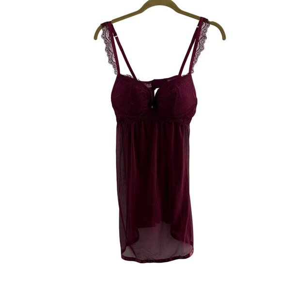 Daisy Fuentes Sheer Lace L Babydoll Nightgown Lingerie Plum Adjustable Purple - Picture 1 of 9